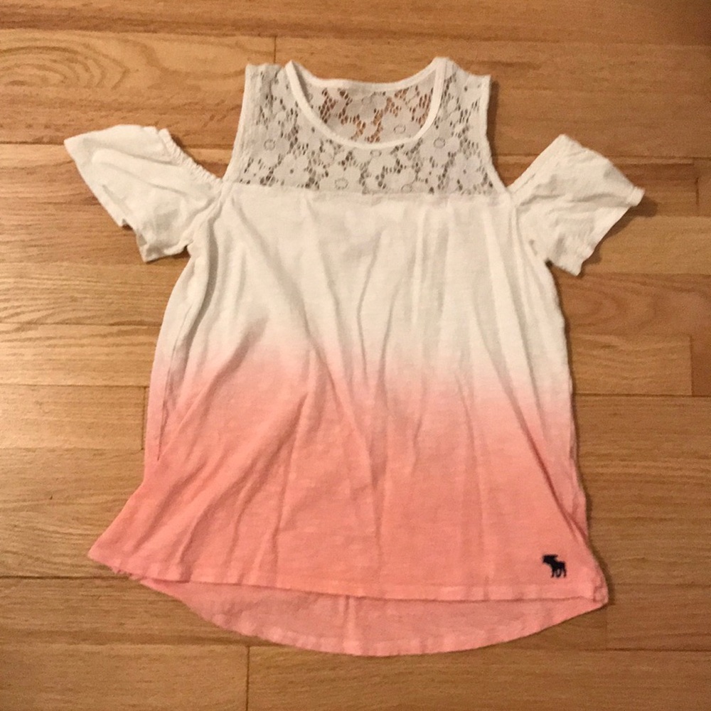 Abercrombie Kids off the shoulder pink ombré shirt